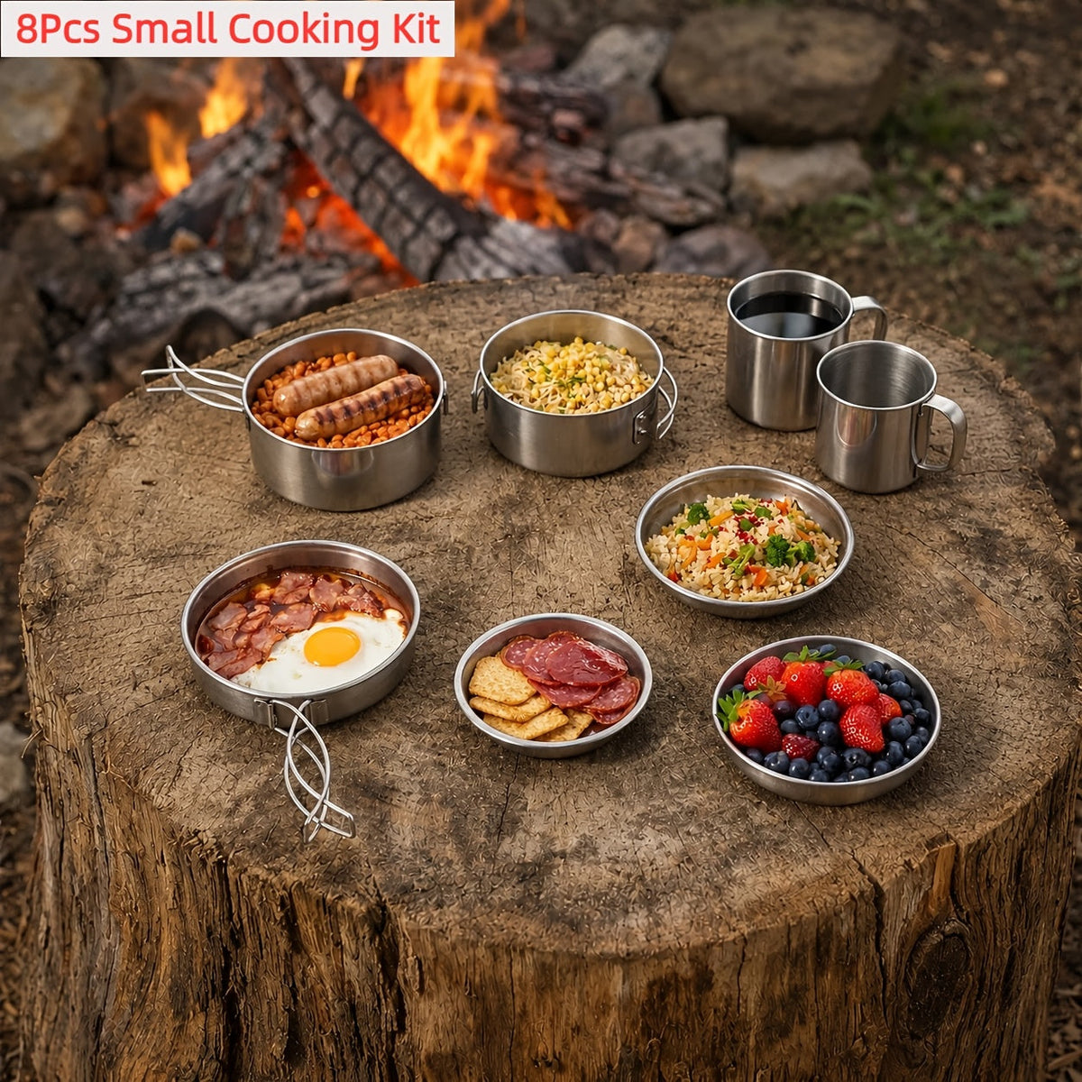 Camping Cookware Mess Kit 8/9/14/15 Piece, Portable Non-Stick Aluminum Alloy Camp Cook Set with Kettle, Pot, Frying Pan, Plates, and Utensils, Lightweight Backpacking Outdoor Cooking Gear for Hiking & Travel