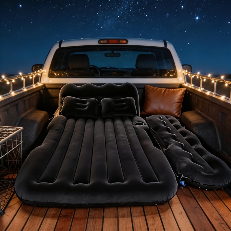 SUV Sedan Car Inflatable Bed, Soft Flocked Back Seat Air Mattress, Foldable & Portable Sleeping Mat for Camping, Road Trips, and Picnics – Includes Air Pump & Storage Bag, Black Grey Beige Pink