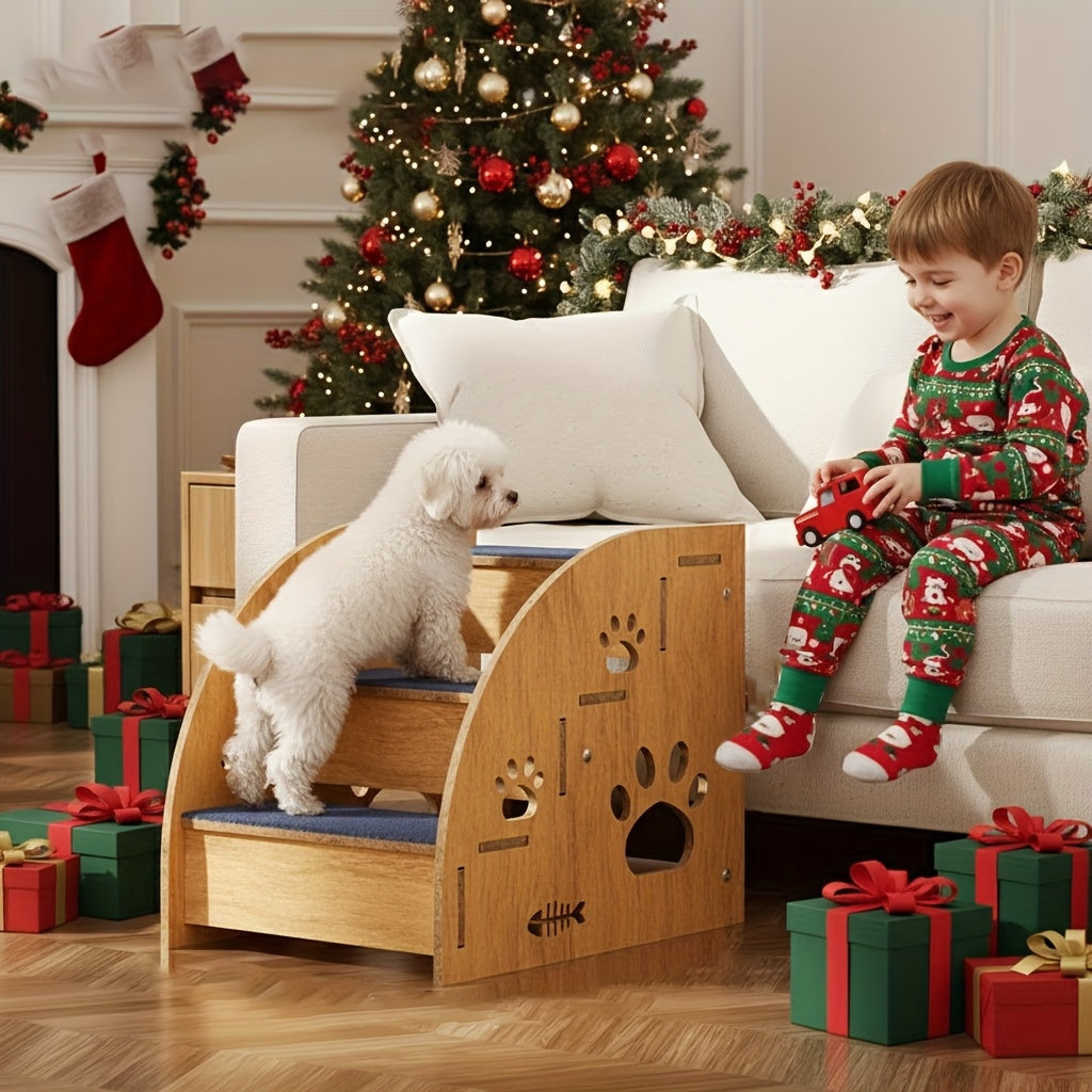 Non-Slip Pet Stairs for Bed and Couch - 3 or 5 Step Dog Steps with Safety Rails and Ramp Design, 15 Inch Height for Small Dogs, Cats, and Senior Pets, Lightweight Portable Pet Steps