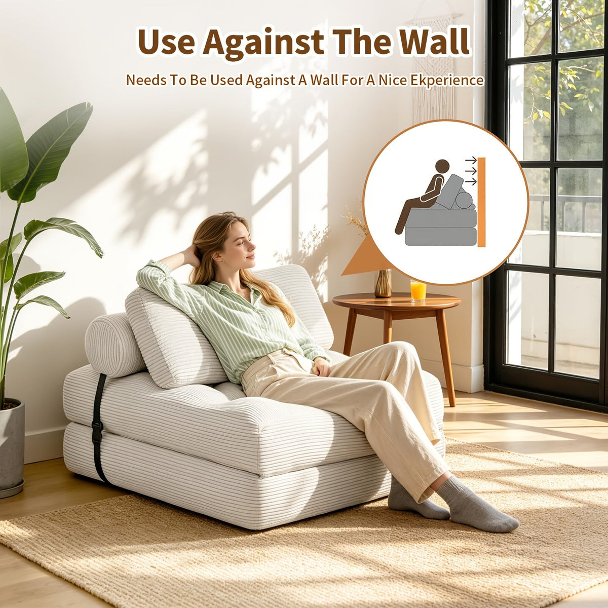 Folding Sofa Bed with Pillow, Convertible Sleeper Chair Fold Out Couch Bed, Foldable Floor Lazy Sofa for Living Room Small Spaces Guest Room Apartment, Comfy Multi-Position Lounger
