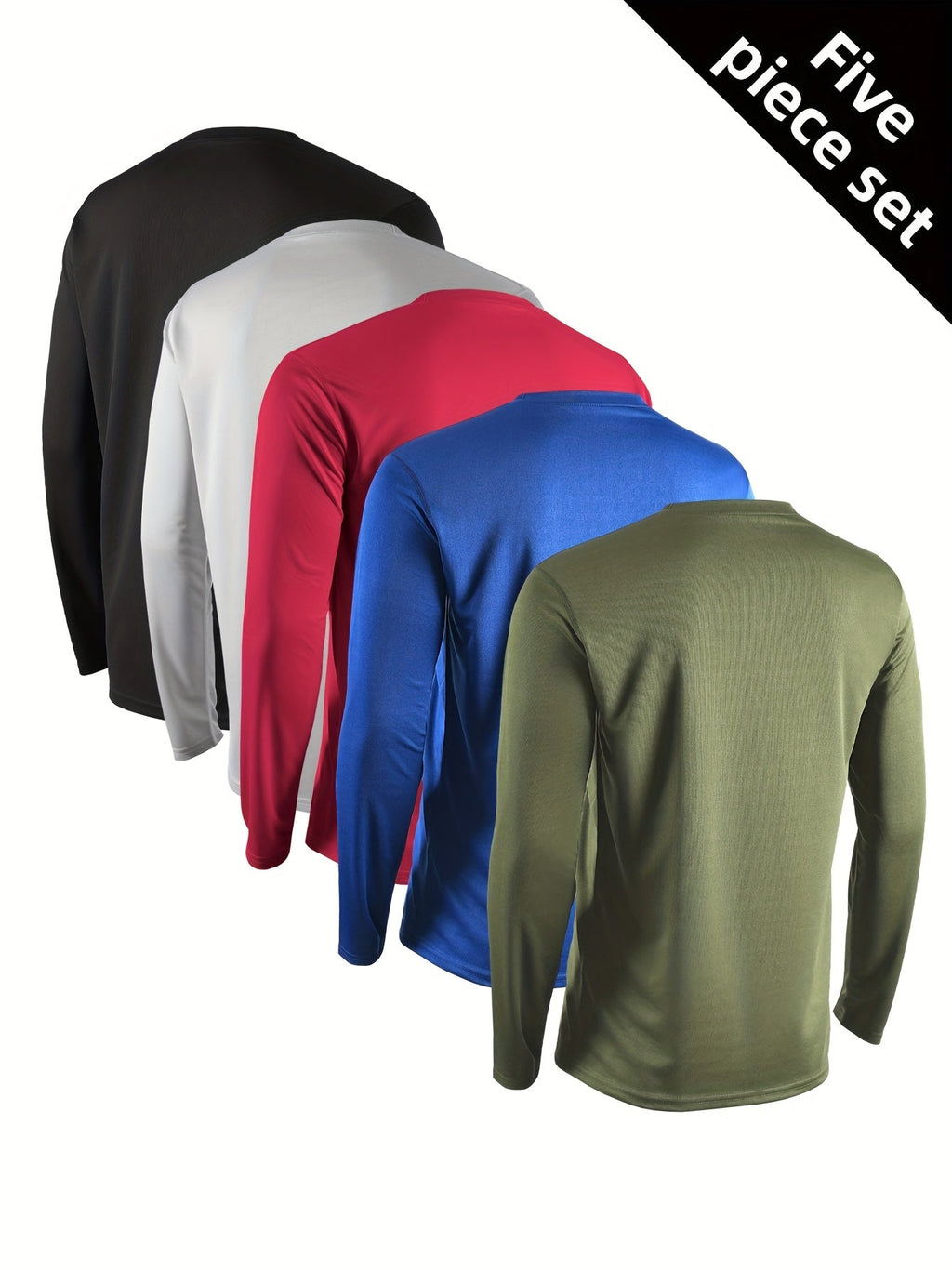 Men's Quick-Dry Long Sleeve Shirts 5-Pack, Moisture-Wicking Breathable Athletic Workout Tops - Anti-Odor Stretchy Running Gym Training Shirts, S-XXL