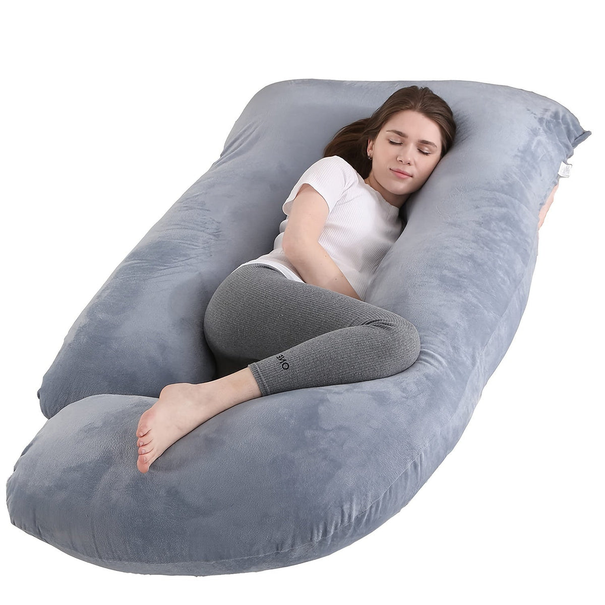J & U-Shaped Pregnancy Pillow, Full Body Maternity Pillow with Velvet & Flannel Cover, Back, Legs & Belly Support for Pregnant Women, 43", 47" & 55", Multiple Colors