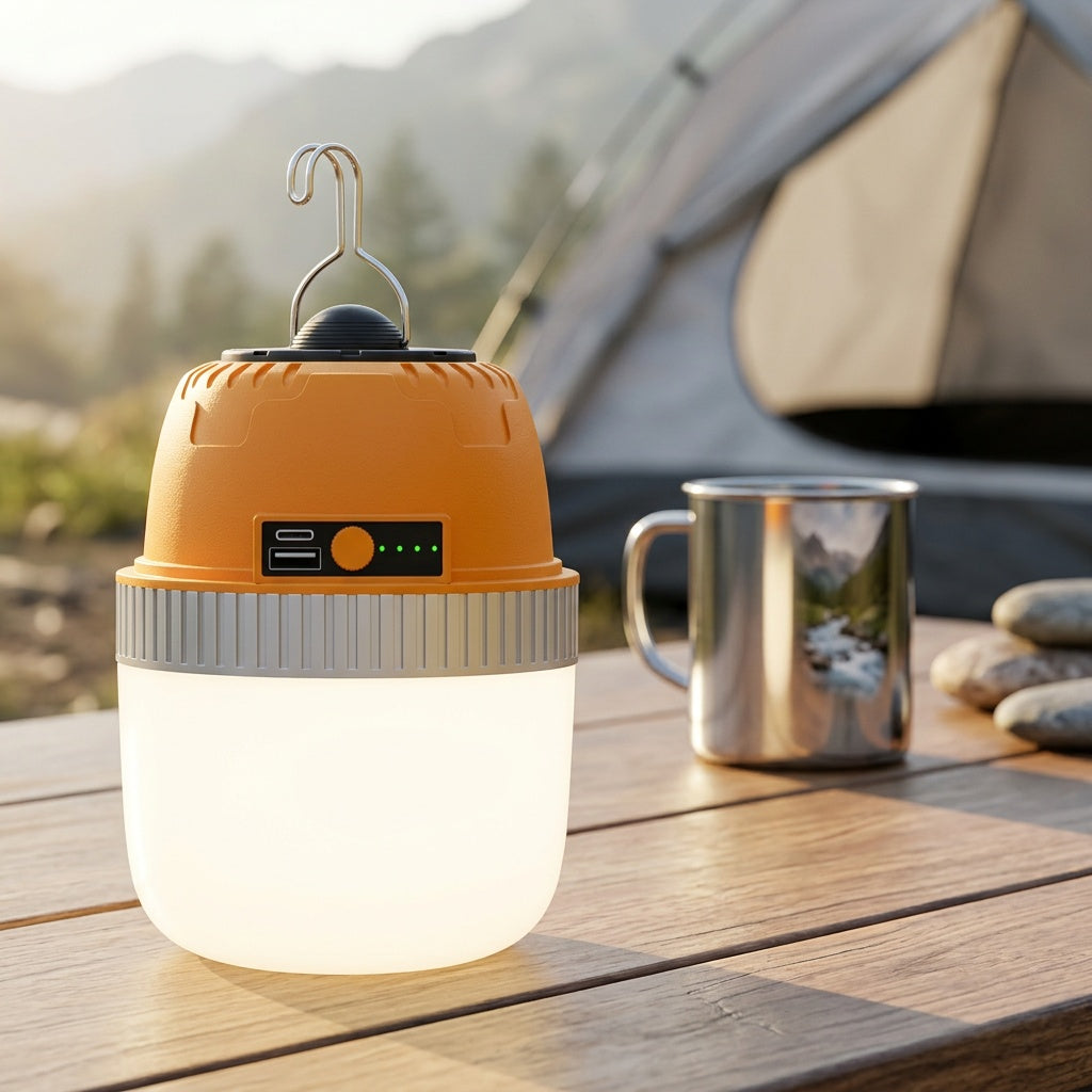 LED Camping Lantern USB Rechargeable with Built-In Power Bank, Ultra-Bright Portable Hanging Tent Light for Camping, BBQ, Patio, and Outdoor Emergency, Charges Mobile Phones, Freestanding & Hanging Design