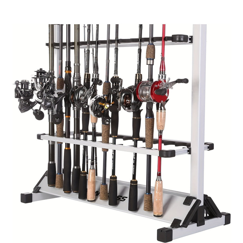 Portable Fishing Rod Holder Rack for 24 Rods, Aluminum Alloy, Rust-Resistant with Cushioned Grips - Lightweight Organizer for Garage, Cabin, Bedroom & Fishing Storage