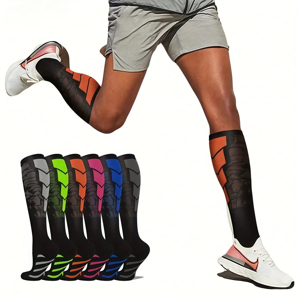 Compression Sports Socks 6-Pack Unisex Breathable Moisture-Wicking Polyester Knit Athletic Socks for Basketball, Football, Running, Hiking, and Outdoor Sports – Sizes S/M & L/XL