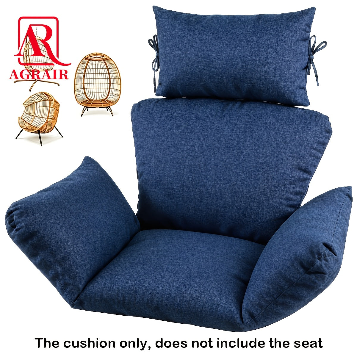 Hanging Egg Chair Cushion Replacement – With Headrest & Strap Design for Indoor & Outdoor Swing Egg Chairs in Orange Blue Red White Rose Red & Banana Leaf