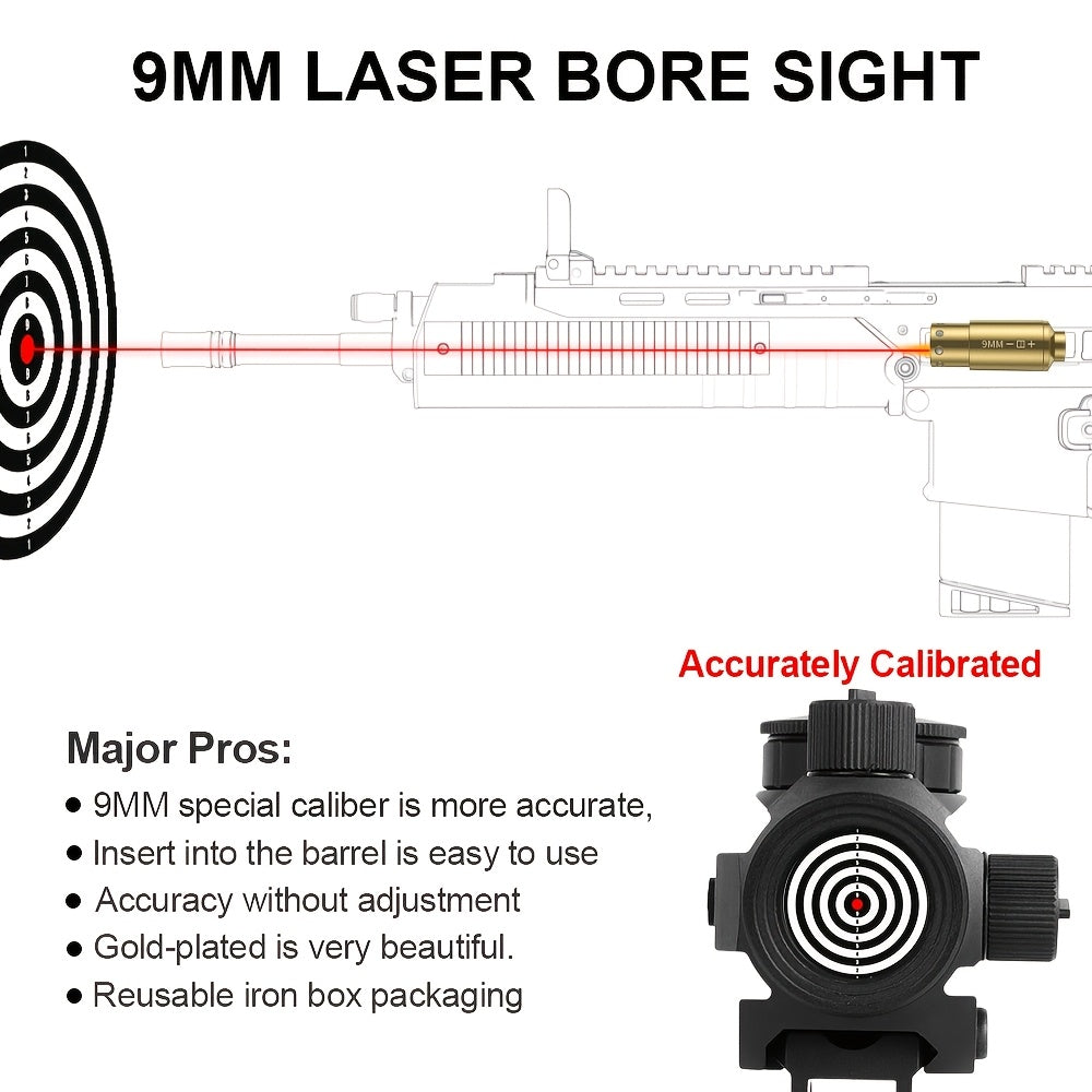 Red Laser Bore Sighter Multi-Caliber Firearm Sight Alignment Tool for 9mm, 223rem, 308win, 45ACP, 7.62, 40SW, 30-06, 38SPL, 12GA, 44Mag, 6.5mm, Copper Alloy Barrel Mount, 3 Battery Sets Included – Rifle, Pistol, Shotgun Accessory
