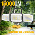 Diytoolifz 15000LM 150W LED Work Light - Compatible with DeWalt 20V Battery, 3-Head Adjustable Flood Light, 6500K Daylight, 2 Brightness Modes, USB Fast Charging - Portable Jobsite & Emergency Light - Tool Only (No Battery)