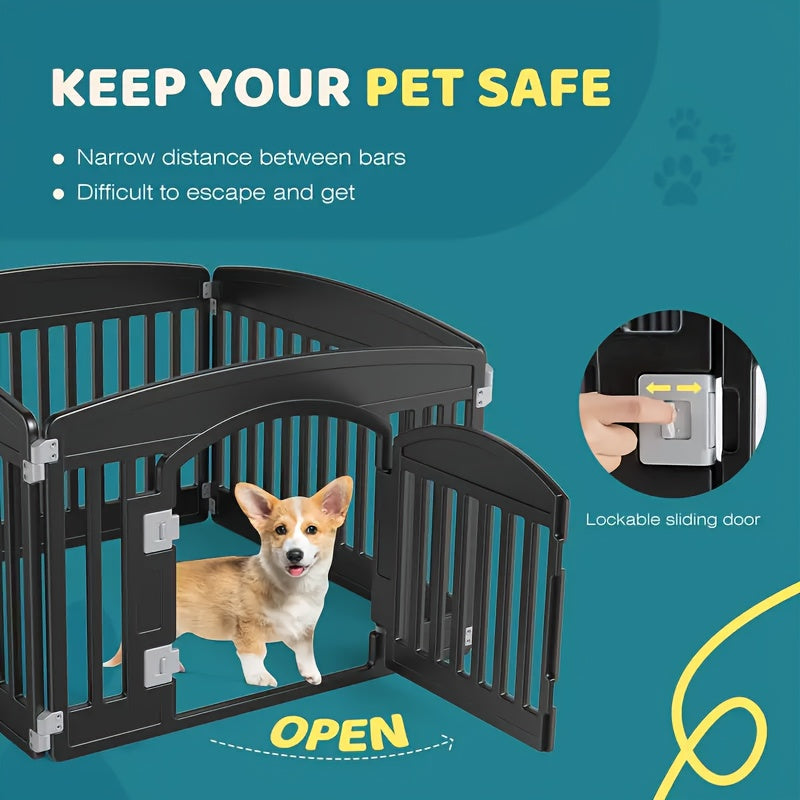 4 & 6 Panel Expandable Dog Playpen with Non-Slip Base, Portable Indoor/Outdoor Puppy Pen with Safety Locking Door for Medium Dogs – Black & White