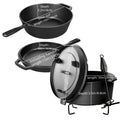 Cast Iron Cookware 6-Piece Non-Stick Set: Skillet, Dutch Oven, and Grill Pan Kit for Induction, Gas, Campfire, BBQ, Outdoor Cooking, and Kitchen