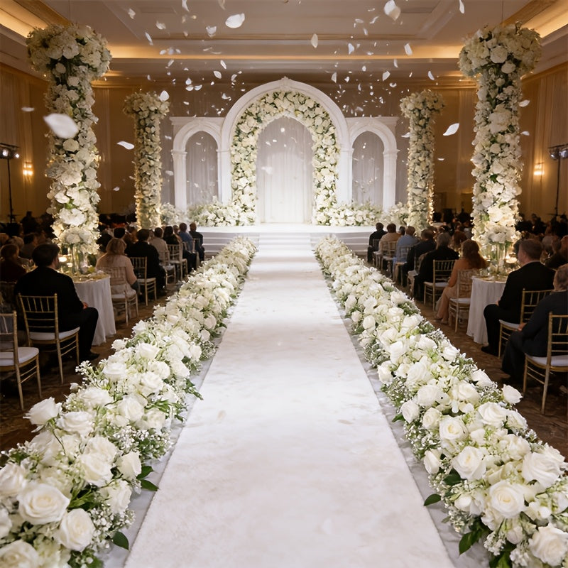 Artificial Flower Arrangement – Silk Roses Hydrangeas & Baby's Breath for Wedding Waterfall Table Hanging Flower Strip Window Display & Event Decor in White
