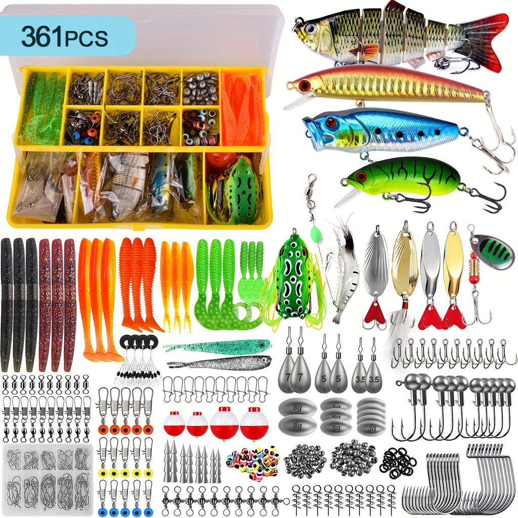 Fishing Lure Kit 78/106/188/361 Piece Freshwater Tackle Box Set, Spoon Lures, Soft Plastic Worms, Hooks & Accessories for Bass, Trout, and Salmon Fishing, Complete Beginner & Pro Fishing Gear Gift