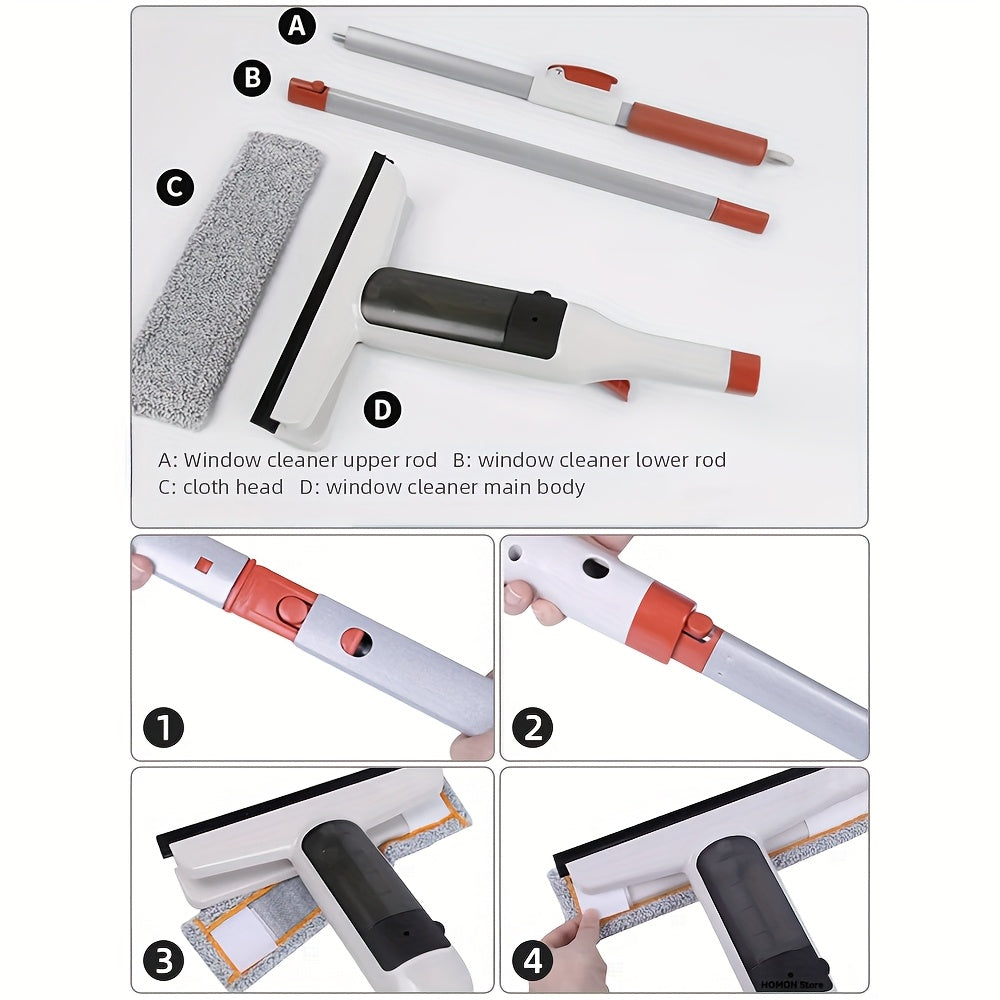 3-in-1 Glass Cleaning Kit with Durable Metal Pole, Squeegee, and Scraper for High Windows, Shower Doors, and Car Windshields – Streak-Free Home Cleaning Tool