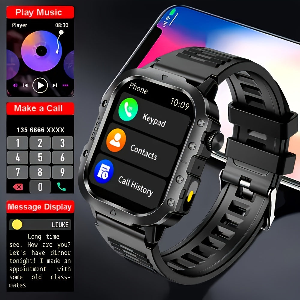 Large Screen Smartwatch Compatible with iPhone & Android, Wireless Calling, SMS, Fitness Tracker, Heart Rate Monitor, Remote Camera Control, USB Rechargeable for Men & Women - Modern Design Travel Gift