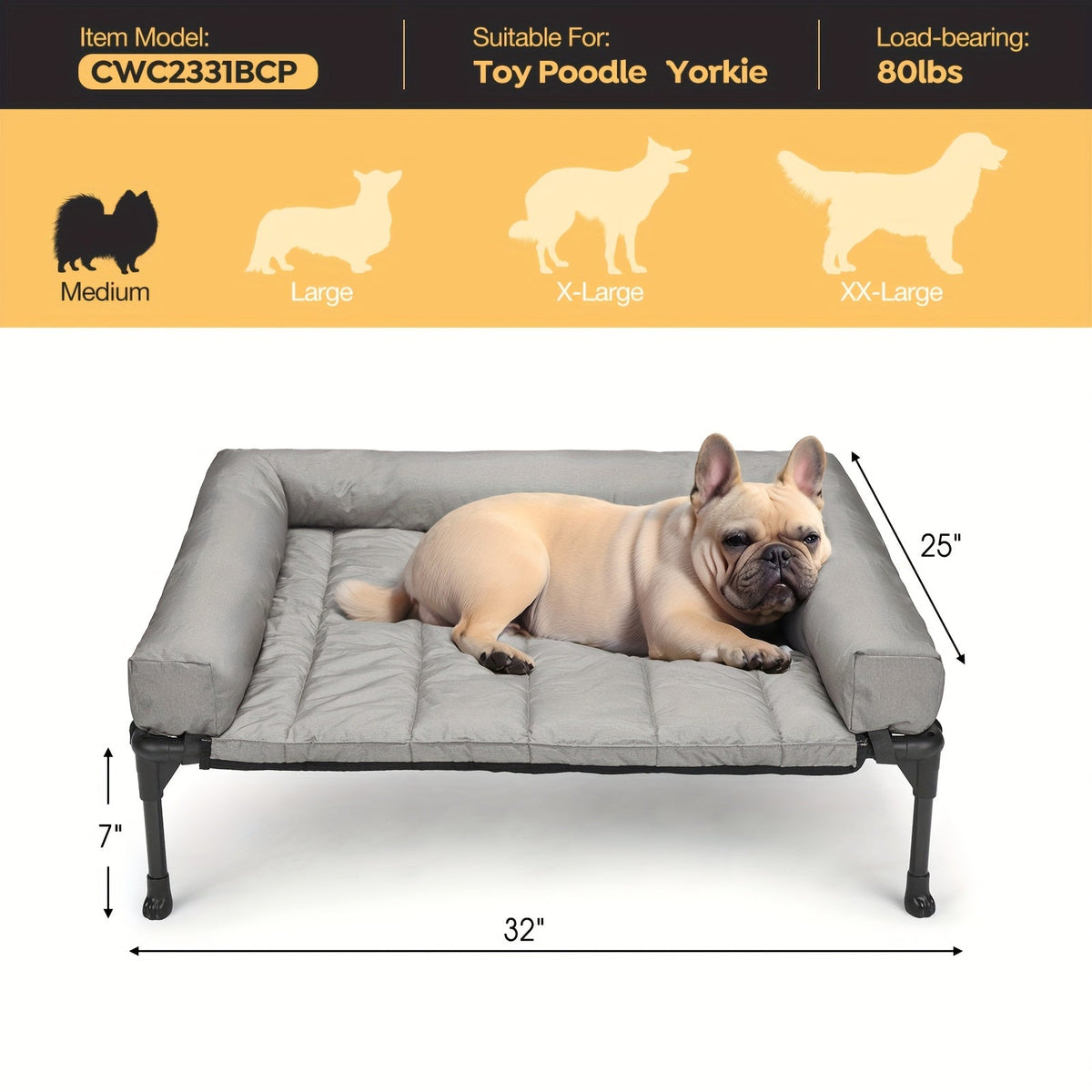 Cooling Elevated Dog Bed with Removable Pillow-Top Mat – Raised Bolster Dog Cot with Breathable Mesh and Non-Slip Feet, Dog Sofa Bed for Indoor & Outdoor Use