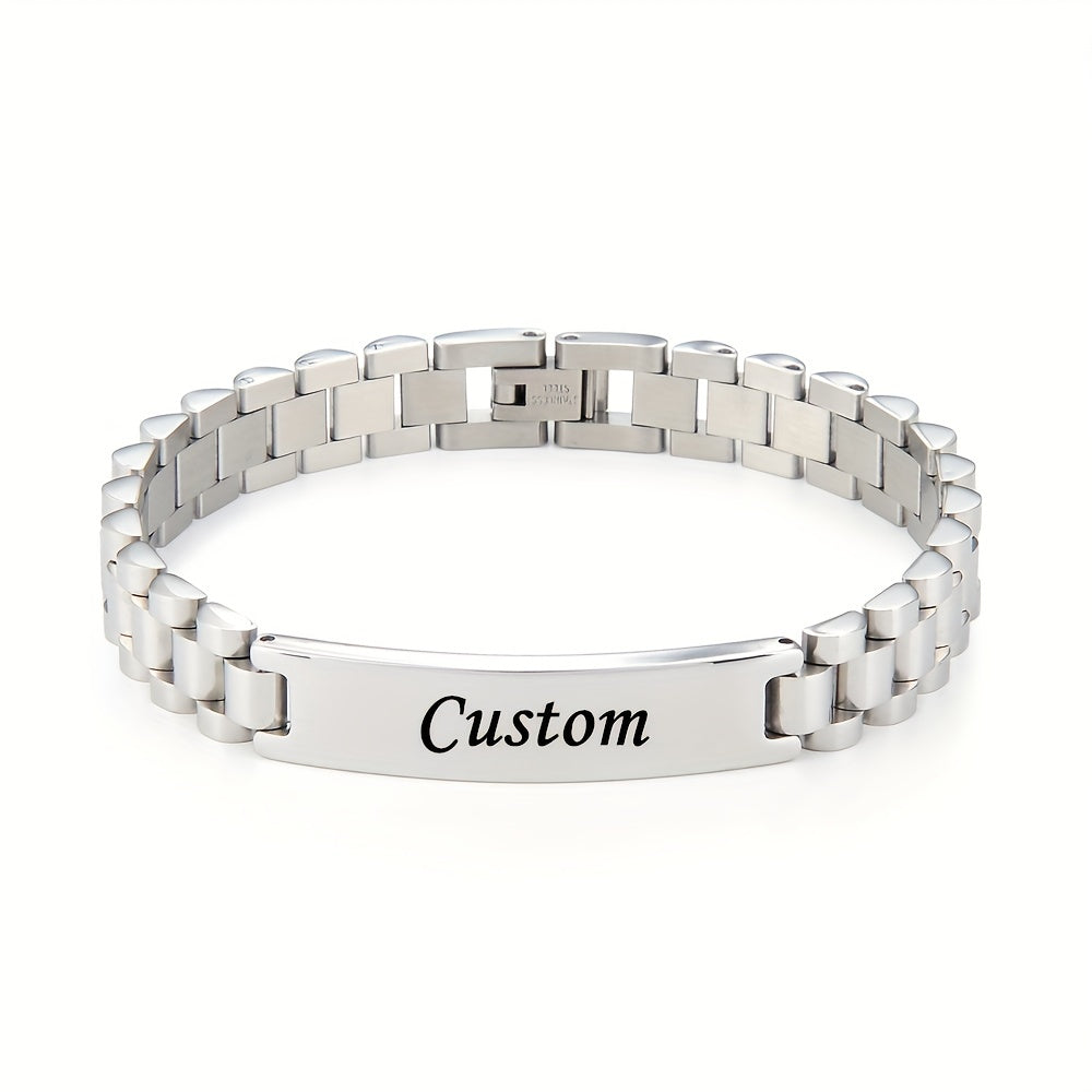 Men's Personalized Stainless Steel Bracelet – Custom Letter Engraving Punk Style, 304L Hypoallergenic Rust-Resistant Wrist Jewelry in Steel, Gold, and Black, Birthday/Father's Day Gift for Him, Boyfriend, or Dad