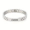 Men's Personalized Stainless Steel Bracelet – Custom Letter Engraving Punk Style, 304L Hypoallergenic Rust-Resistant Wrist Jewelry in Steel, Gold, and Black, Birthday/Father's Day Gift for Him, Boyfriend, or Dad