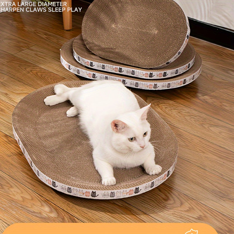 Oval Cat Scratcher Lounge Durable Corrugated Cardboard Cat Scratch Pad Cozy Cat Bed for Scratching, Relaxation, and Play - Furniture for Indoor Cats and Kittens