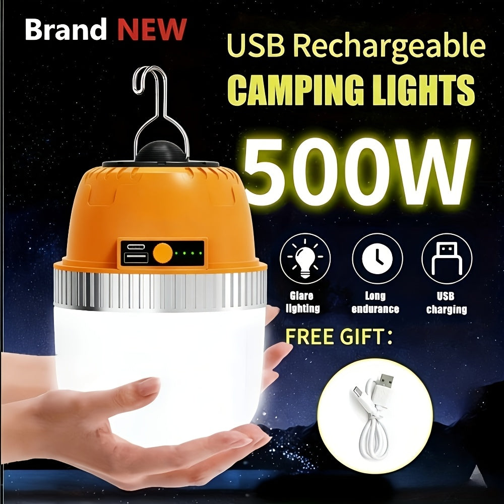 LED Camping Lantern USB Rechargeable with Built-In Power Bank, Ultra-Bright Portable Hanging Tent Light for Camping, BBQ, Patio, and Outdoor Emergency, Charges Mobile Phones, Freestanding & Hanging Design