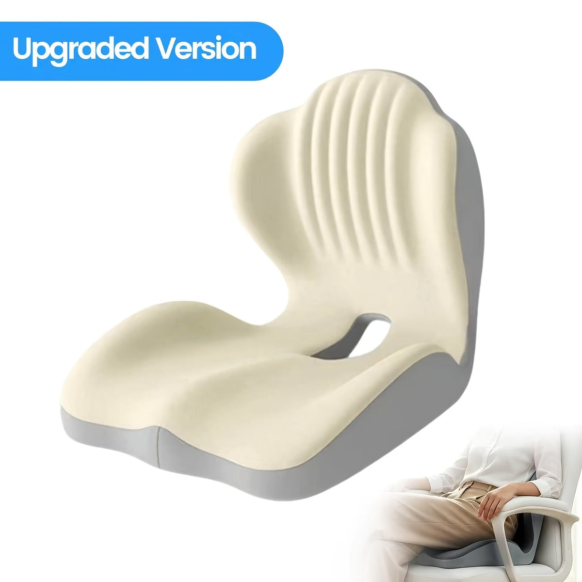 Ergonomic Memory Foam Seat Cushion with Back Support & Breathable Hollow Design – Comfortable Coccyx Cushion for Office Chair, Car Seat, and Long-Term Sitting, Unisex