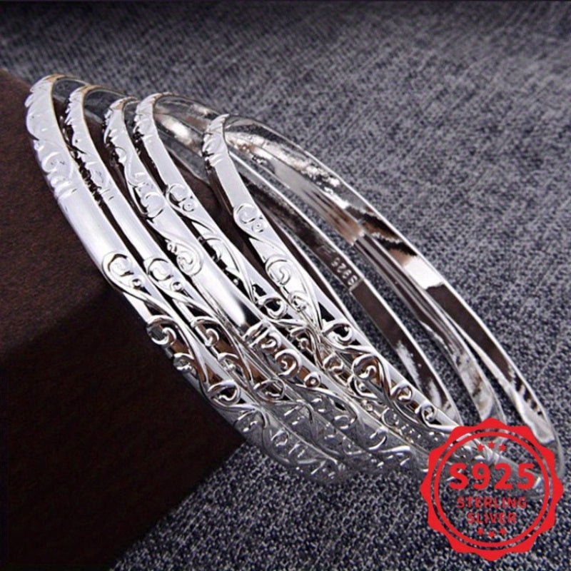 5-Piece 925 Sterling Silver Geometric Bracelet Set for Women – Hypoallergenic Minimalist Stackable Jewelry, Perfect Mother's Day & Daily Wear Gift for Her