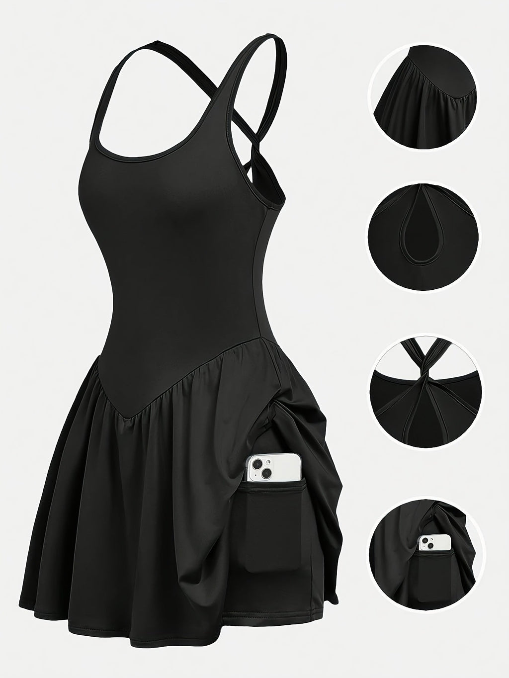 Backless Yoga Sports Dress for Women - Casual Anti-Sheer Tennis Skirt, Outdoor Running Fitness with Built-In Shorts, 4-Color Athletic Workout Dress S-XL