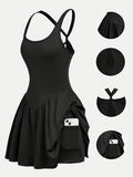 Backless Yoga Sports Dress for Women - Casual Anti-Sheer Tennis Skirt, Outdoor Running Fitness with Built-In Shorts, 4-Color Athletic Workout Dress S-XL
