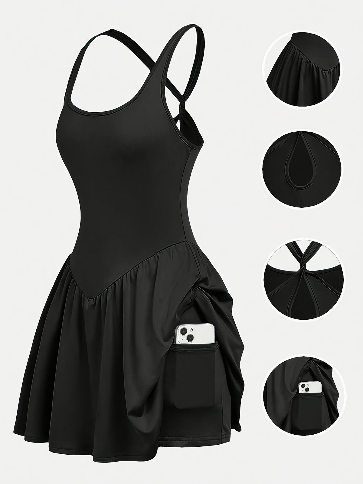 Backless Yoga Sports Dress for Women - Casual Anti-Sheer Tennis Skirt, Outdoor Running Fitness with Built-In Shorts, 4-Color Athletic Workout Dress S-XL