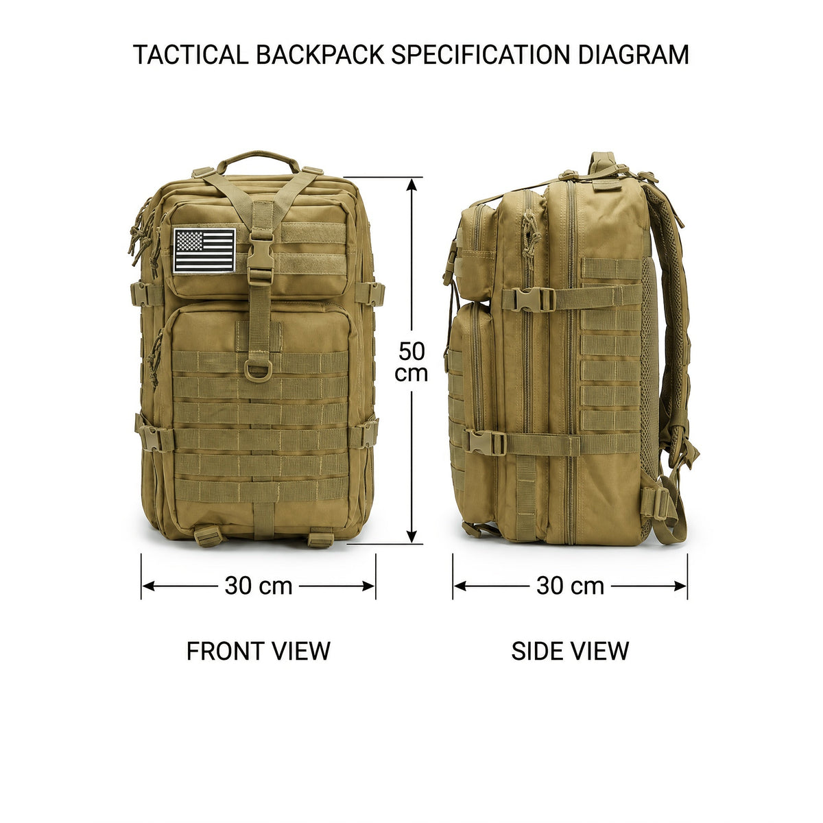 Tactical Hiking Backpack 45L 3-Day Rucksack – Multifunctional Camping, Trekking, and Hunting Shoulder Bag with Zip Closure, Durable Sports Pack for Men and Women, Black, Green, Khaki