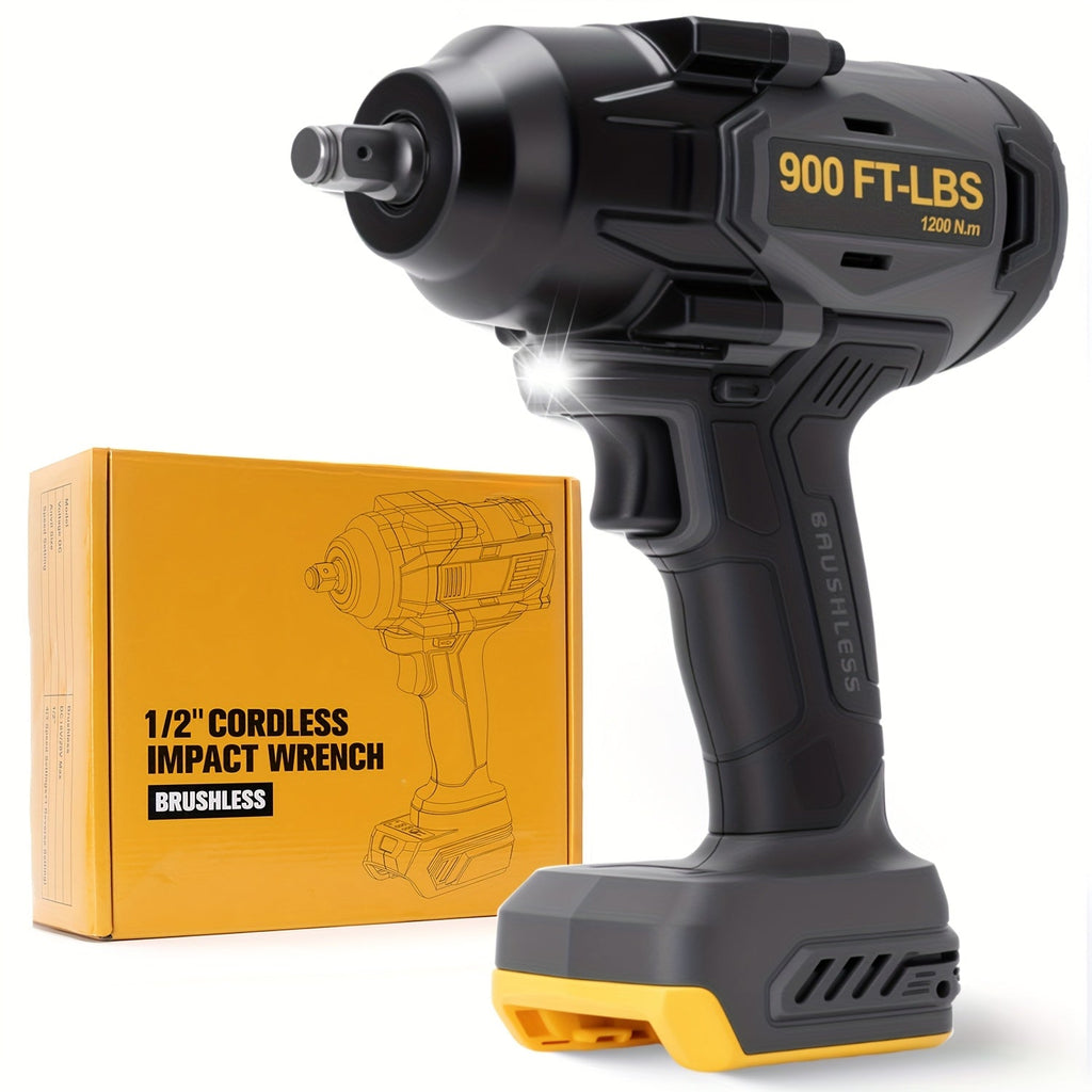 900 Ft-lbs Cordless Impact Wrench 1/2", Brushless Motor, 3-Speed, Compatible with DeWalt 20V MAX Battery, High-Torque Electric Impact Gun for Auto Repair & Heavy-Duty Jobs (Tool Only, No Battery)