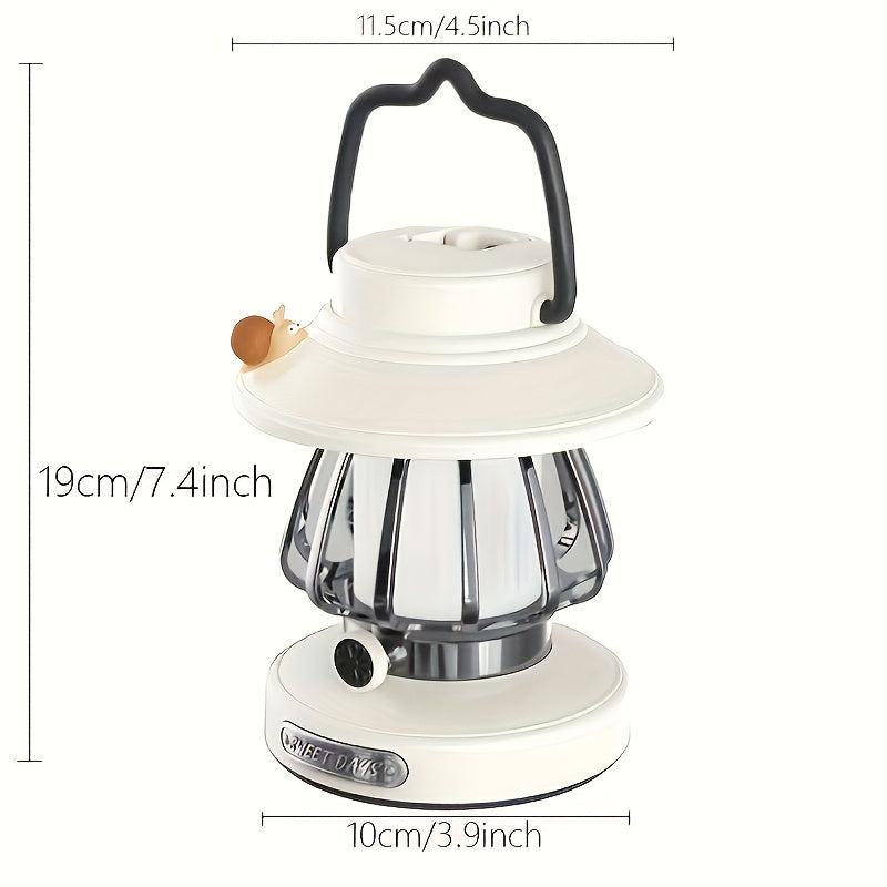 Rechargeable LED Camping Lantern, 3-Tone Dimmable Snail Design, Dual-Powered by USB & 18650 Battery, Freestanding Portable Light for Camping, Hiking, Emergencies, Home, and Office, Available in Green, White, Pink, and Purple
