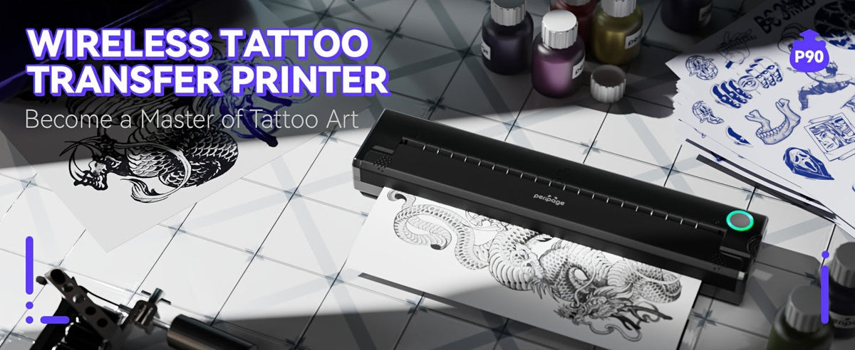 Peripage P90 Tattoo Stencil Printer – Portable Thermal Printer for Tattoo Transfer Paper, Compatible with iOS, Android & PC, Mini Wireless Printer Includes 5pcs A4 Transfer Paper, Gift for Tattoo Artists