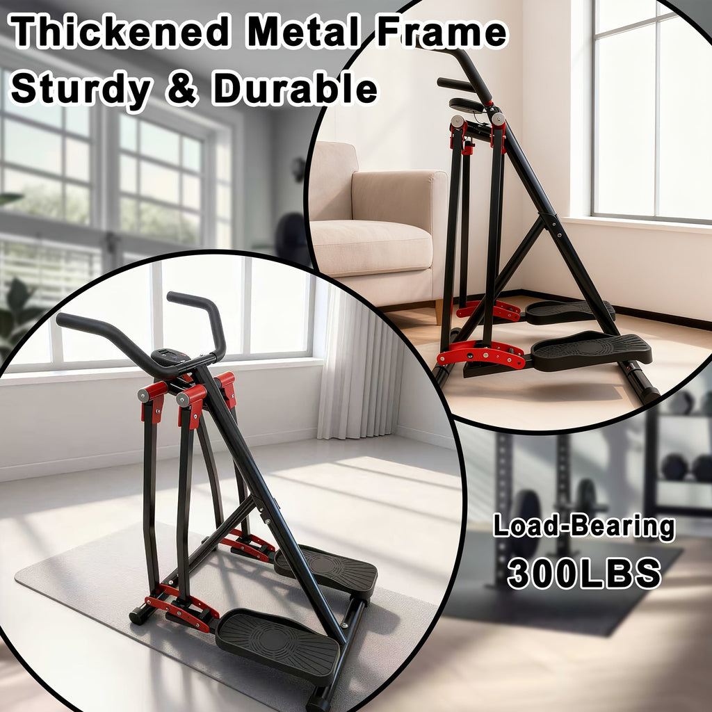 Foldable Air Walk Elliptical Machine Cross Trainer Glider for Full-Body Low-Impact Cardio with LCD Monitor Extended Stride Non-Slip Pedals for Home Gym – Pink