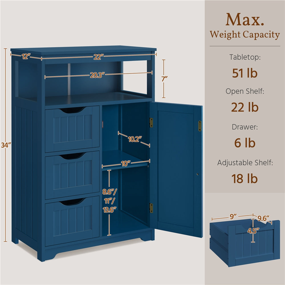 3-Drawer Bathroom Floor Cabinet with Open Shelf & Adjustable Storage – Moisture-Resistant MDF Organizer for Bathroom, Living Room & Kitchen, Modern Freestanding Cabinet – Nova Mart
