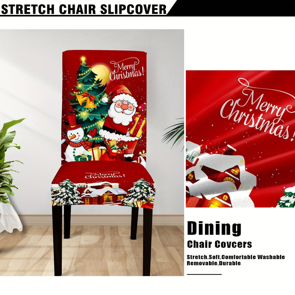 4/6-Piece Santa Claus & Snowman Christmas Chair Covers - Digital Print, Removable & Washable Elastic Seat Covers - Home, Office, Restaurant & Banquet Hall - Holiday Decoration