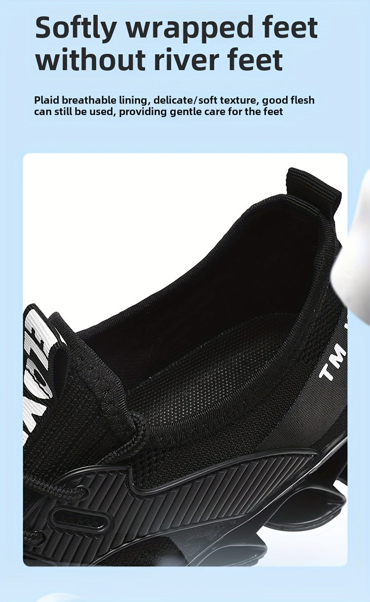 Men's Breathable Running Shoes, Lightweight Fish Scale Fabric Upper, Durable Outsole, Low-Top for Running, Hiking, Walking, Casual Sports, White/Black, US 7-13.5