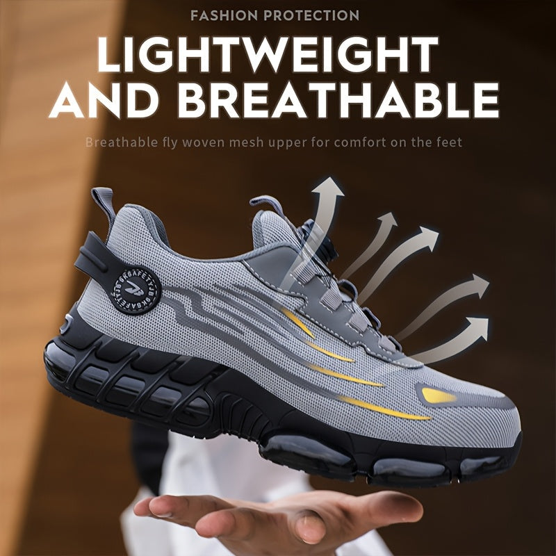 Men's Steel Toe Work Shoes Slip-Resistant Safety Boots Breathable Composite Toe Sneakers Abrasion-Resistant Construction Work Boots Black Dark Gray US 6-11