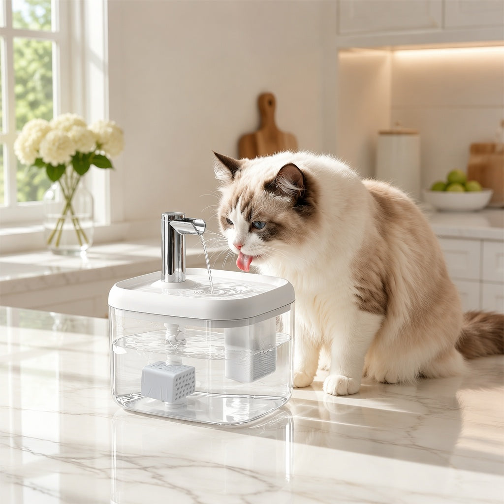 Faucet Fountain Pet Water Dispenser for Cats and Dogs - Large Capacity Silent Automatic Circulation Cooling Water Fountain, No Battery Required - Summer Pet Hydration Station (Gray, Yellow, White)