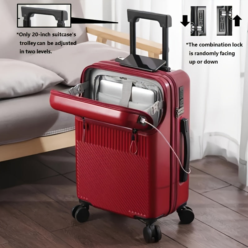 20-Inch Carry-On Luggage with Password Lock – Large Capacity Hardside Boarding Suitcase for Travel in Red White Green Gray