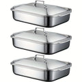 Stainless Steel Baking Pans with Lids Set – Extra Large Non-Stick Heavy Duty Rectangular Oven Trays for Roasting Bread, Desserts, Seafood, BBQ, and Buffet Serving, 2, 4, 6, 8 Pack Options