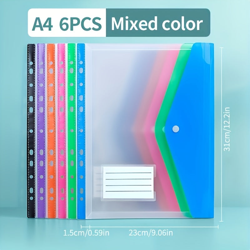 6-Pack A4 Expanding Accordion Folder with Button Closure – Heavy-Duty PP Plastic File Organizer in Bright Colors for School, Office & Home Document Storage