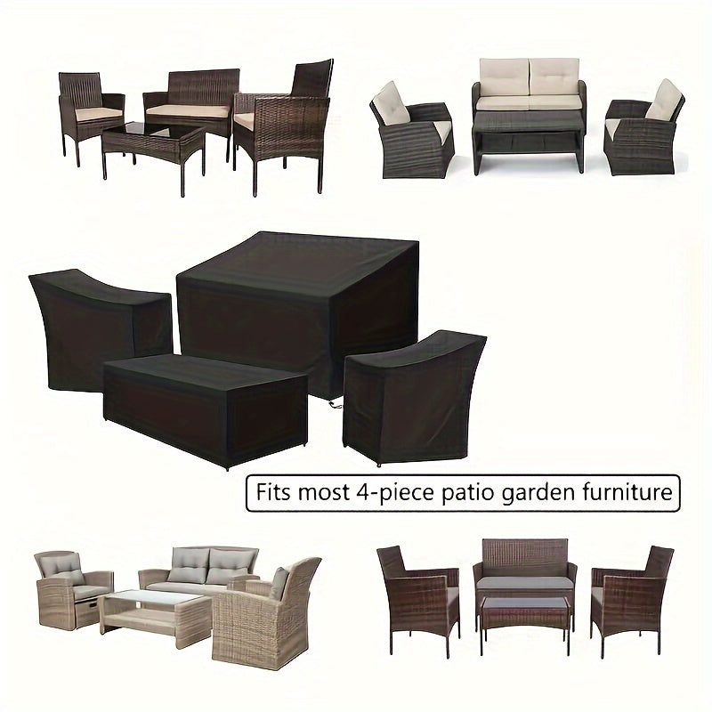 4-Piece Outdoor Furniture Cover Set - Sofa Cover, 2 Chair Covers & Coffee Table Cover, Wind Buckle Straps & Adjustable Drawstring - Patio, Balcony & Courtyard - Black