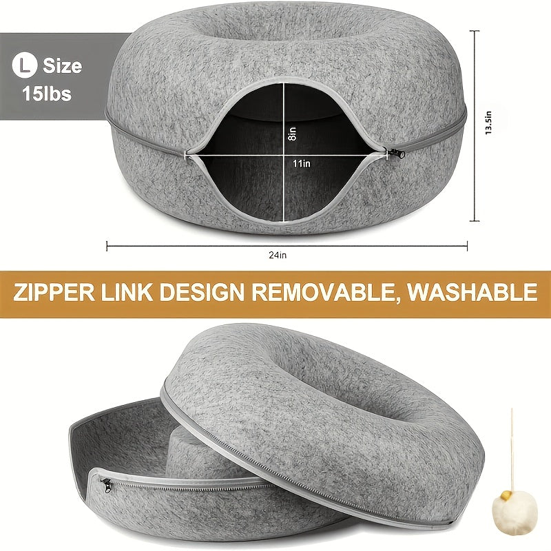 Cat Tunnel Bed Doughnut Cat Cave with Hairball Toys - Indoor Cat Hideout Nest Hole Year-Round - Cozy Donut Cat Sleeping Bed Tunnel for Cats Kittens - Available in 20 & 24 Inch Dark Gray Light Gray