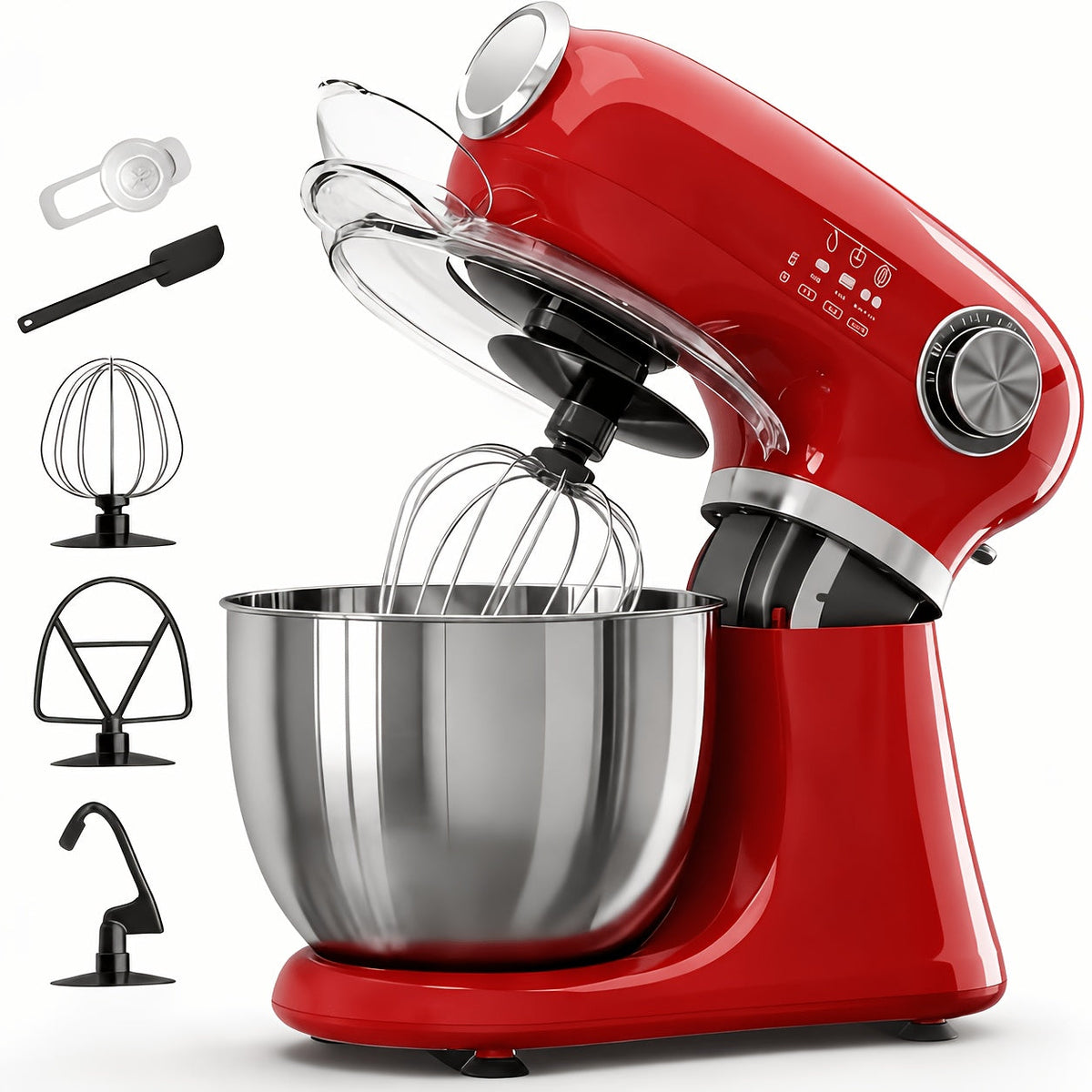 4-in-1 Stand Mixer 350W, 12-Speed with Pulse, 5.5Qt Stainless Steel Bowl, Dough Hook, Whisk & Mixing Paddle, Electric Kitchen Mixer for Cake Bread Dough Baking, Home & Professional Use