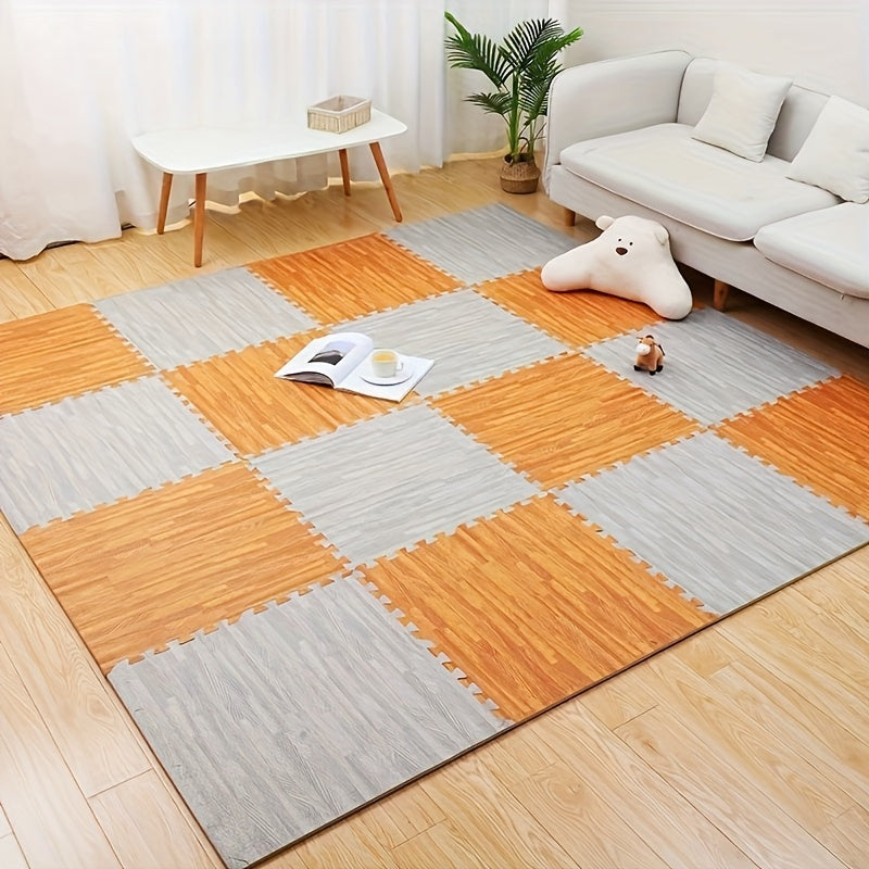 Foam Floor Mats 22 Piece Interlocking – Thick Non-Slip Moisture-Resistant Washable Gym Flooring Tiles for Home Gym Playroom Basement in Wood Grain Colors
