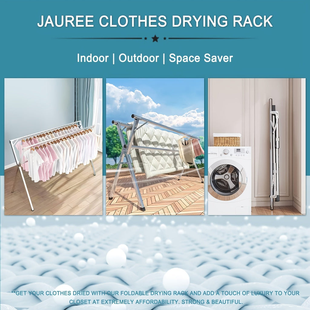 Stainless Steel Clothes Drying Rack 63" & 78.7" Retractable Foldable Heavy-Duty Laundry Drying Rack, Collapsible Indoor/Outdoor Clothesline with Adjustable Length for Balcony, Bedroom, and Laundry Room
