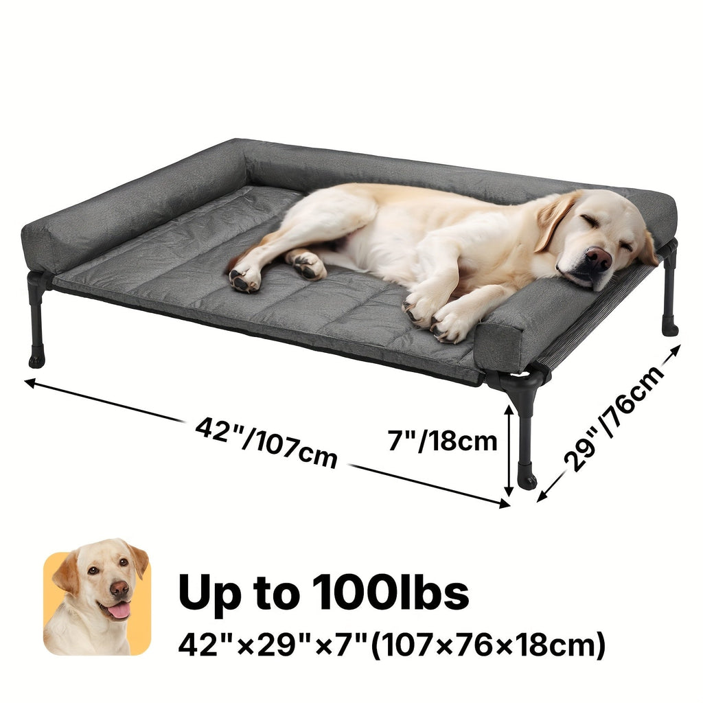 Cooling Elevated Dog Bed with Removable Pillow-Top Mat – Raised Bolster Dog Cot with Breathable Mesh and Non-Slip Feet, Dog Sofa Bed for Indoor & Outdoor Use