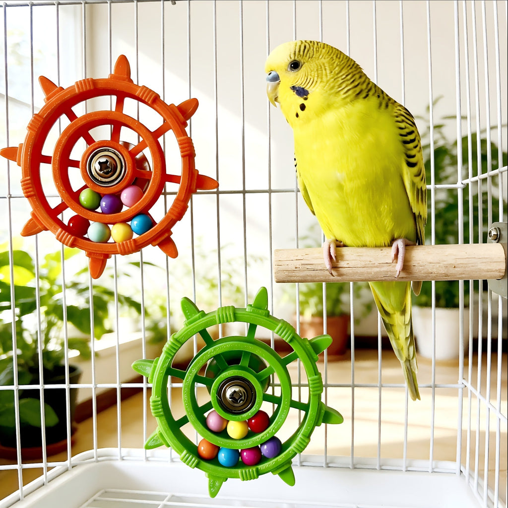 Colorful Parrot Spinning Wheel Toy with Spinning Disc Beads, Bird Cage Toy for Budgies, Cockatiels, and Canaries, Stress Relief Fun Interactive Cage Accessory, Multiple Colors