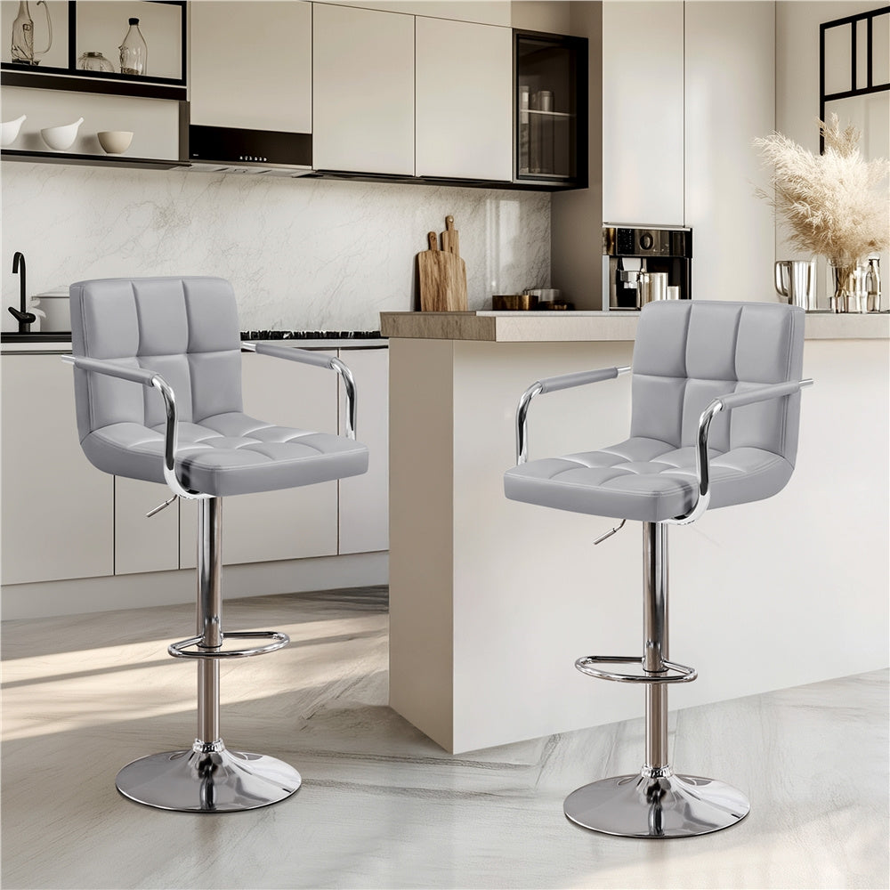 PU Leather Bar Stools Set of 2, Adjustable Height Swivel Counter Stools with Backrest & Footrest, Heavy-Duty Steel Base, Easy Clean Kitchen Island Dining Room Home Bar Chairs, Multiple Colors