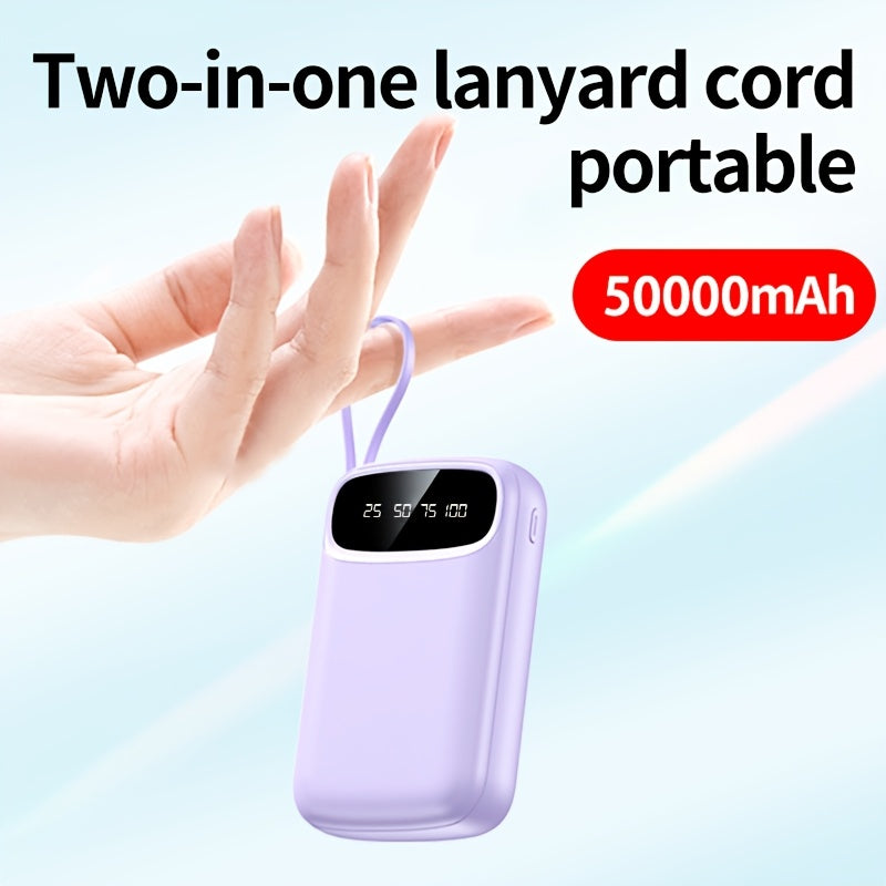50000mAh Portable Power Bank with 4 Cables & LED Display - Fast Charging Battery Pack for iPhone Android, Lanyard Included, Emergency Backup Charger for Travel Outdoor Camping - 2 Colors